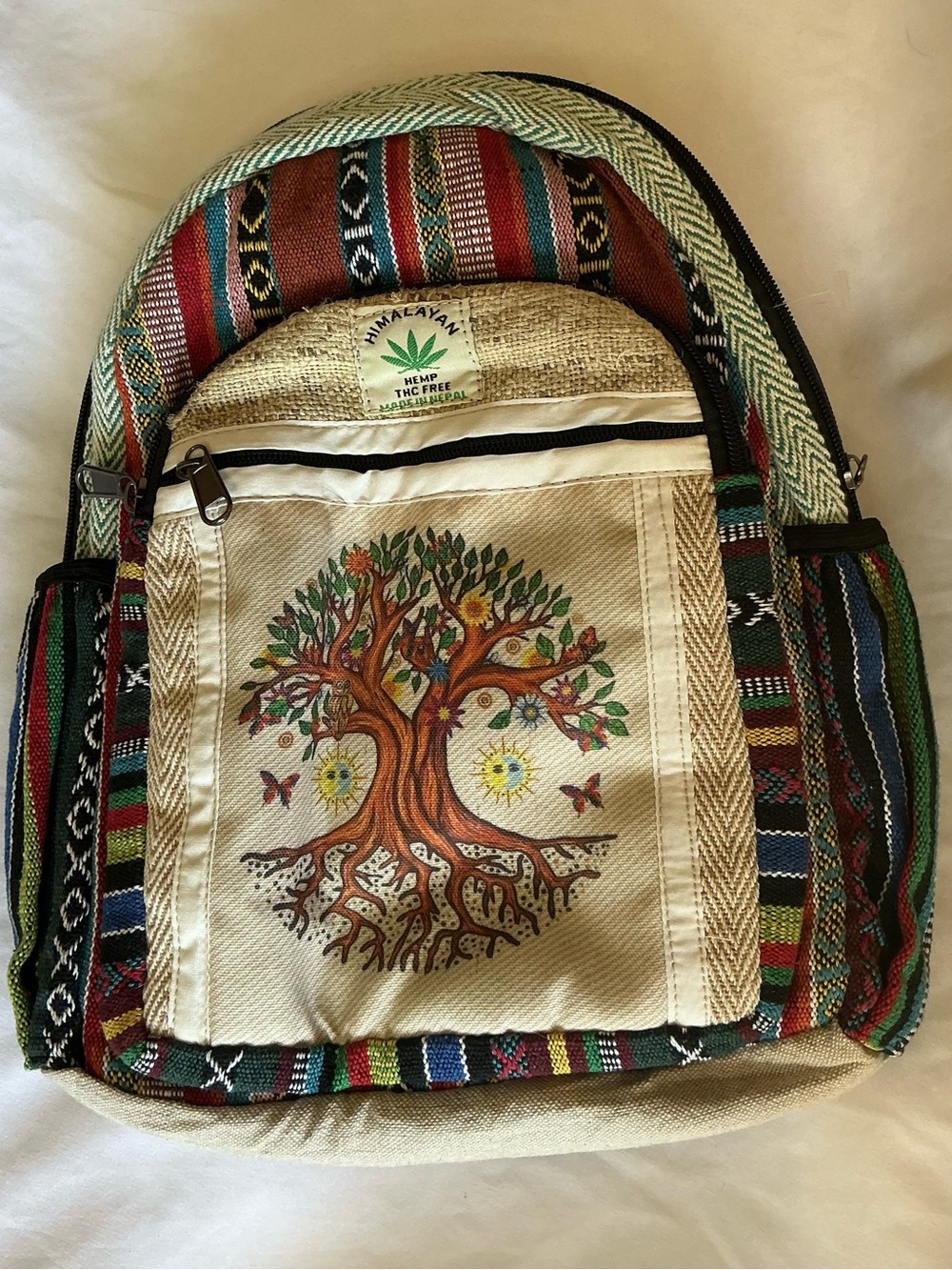 Himalayan Hemp Tree of Life Canvas Backpack in Natural & Multi